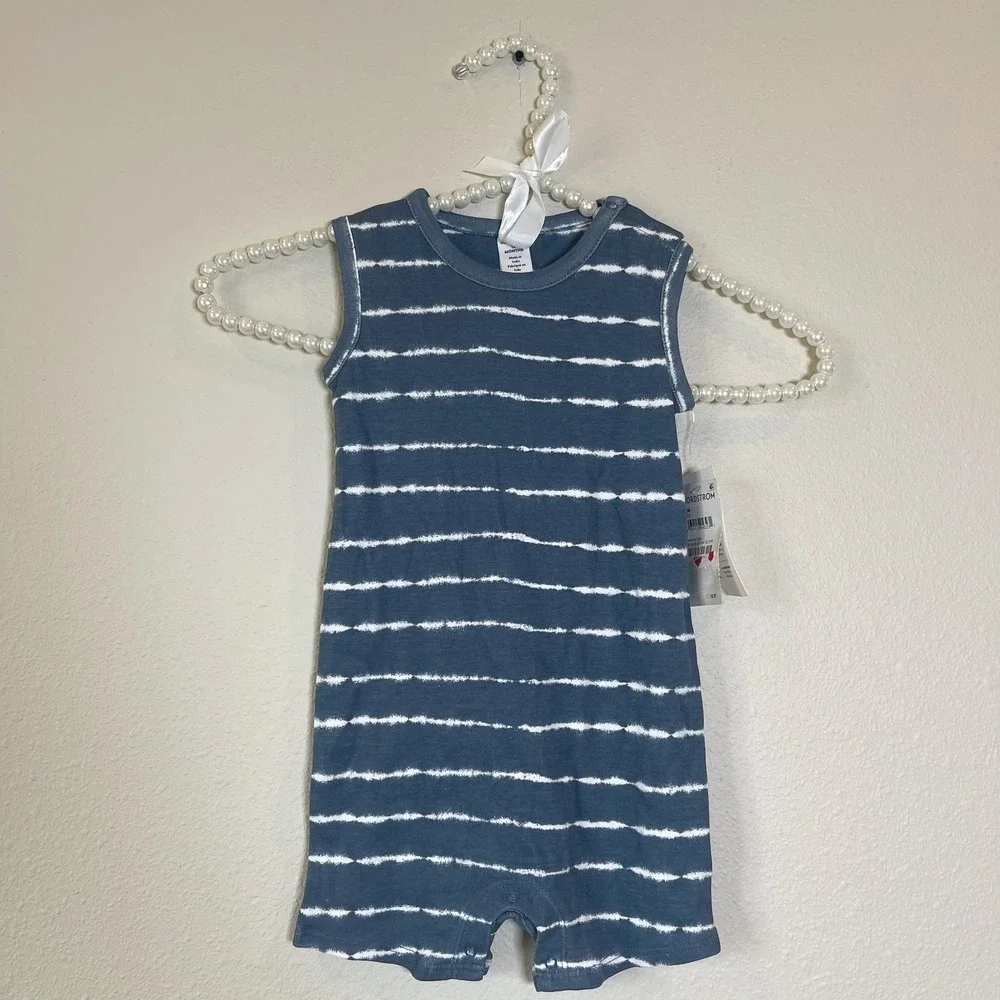 Nordstrom Baby Boy Girl 12 Months Unisex Blue Tie Dye Striped Sleeveless Romper